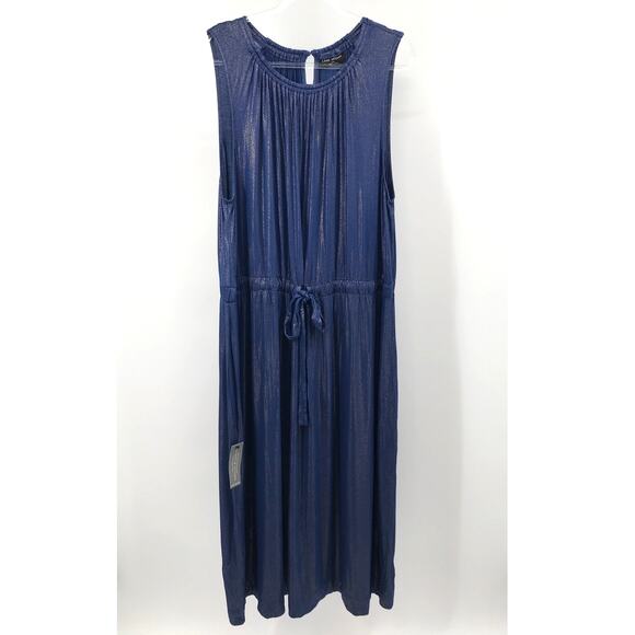 Lane Bryant Sleeveless Knit Midi Dress Plus Size 22/24 Blue Gold Metallic - Picture 1 of 11